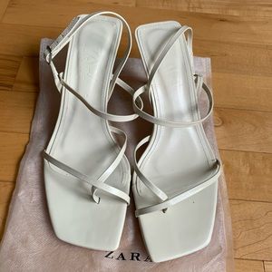 Zara Strappy Mid-heel Leather Sandals in White